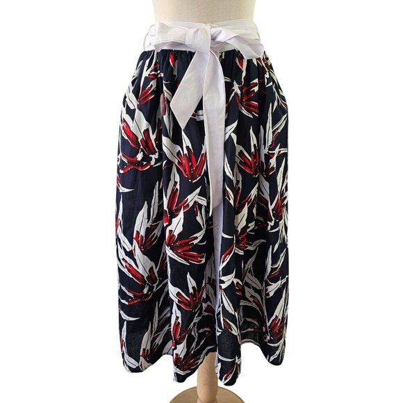 LAtiste by Amy Button Front Midi Skirt Size S Red White on Navy Sash Belt NWT - Picture 1 of 10